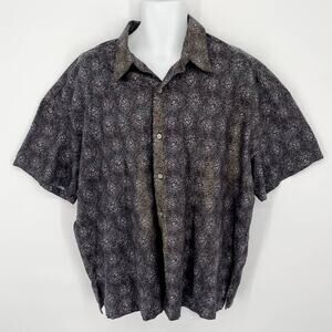 Monzini Collection Shirt Mens 3X Black Blue Gold Button Front Short Sleeve Aloha